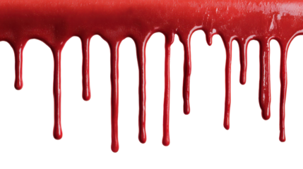 Thick glossy dripping liquid paint edge effect forming a horizontal strip with rounded hanging drips and smooth reflective surface isolated on transparent background.
