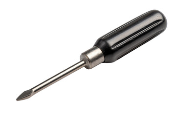 Fototapeta premium Screwdriver with a dark ergonomic handle, shiny metal shaft, and precision tip for fastening and repair tasks isolated on transparent background. 