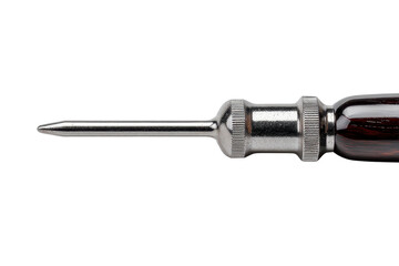 Screwdriver with a dark ergonomic handle, shiny metal shaft, and precision tip for fastening and repair tasks isolated on transparent background.
