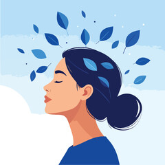 Serene Woman with Floating Leaves