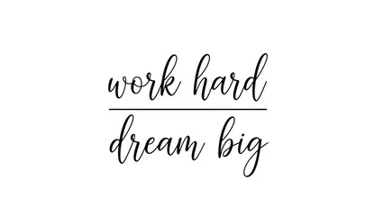 Inspirational quote illustration featuring motivational text work hard dream big in a modern cursive font