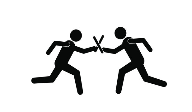 Two stick figures engaged in a dynamic symbolic duel or confrontation