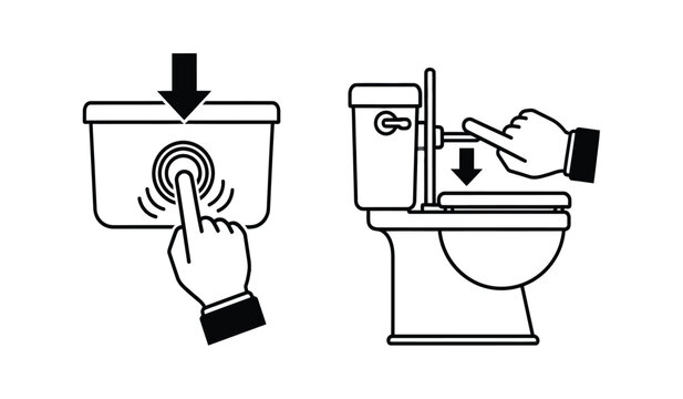 Instructional diagram showing how to flush a modern toilet with dual flush options