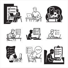 Business Planning Person Desk Checklist Black Outline