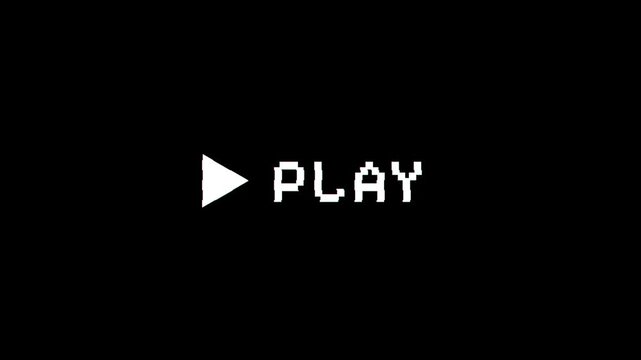 Play Button Animation with VHS Glitch Effect on Black Background Retro Analog Media Play Icon with Distorted Tape Noise for Video UI and Vintage Graphics