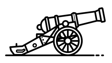 Fototapeta premium Vintage Artillery Cannon Weapon Outline on Isolated White Background