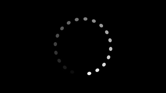 White Loading Spinner Animation with Fading Dots on Black Background waiting buffering