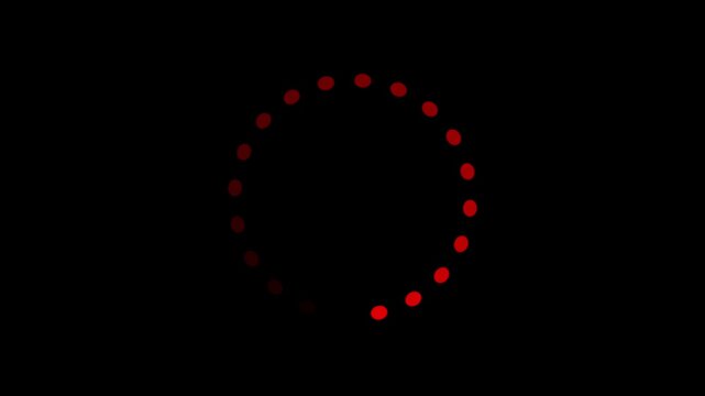Red Loading Spinner Animation with Fading Dots on Black Background waiting buffering