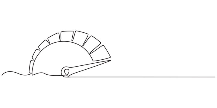 Speedometer continuous one line drawing. Speed indicator, Internet car speed. Performance concept. Speedometer set. Fast speed sign. Vector illustration, Vector illustration of a speedometer with red