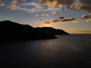 Obraz premium View from the beach boat in marina sunset over the sea at Samana