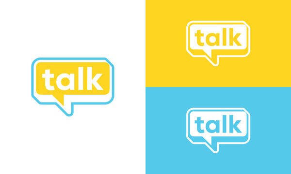 Typography talk logo design, chat bubble communication symbol vector icon concept