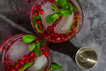 Refreshing pomegranate cocktails with fresh mint and ice.