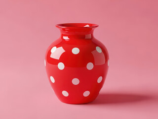 Vibrant red polka dot vase on pink background