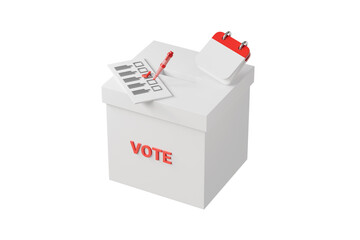 Obraz premium 3d vote box icon. election concept. minimal cartoon ballot box checklist pen for election campaign marketing. isolated on white transparent background. 3d render.