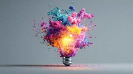 Lightbulb exploding with colorful creative energy
