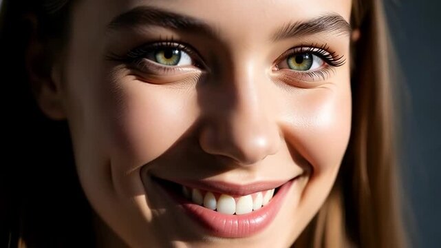 Close-up Portrait of a Young Woman's Face Showing Her Eyes and Lips
