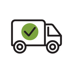 Fototapeta premium Verified Delivery Truck Icon – Order Confirmation, Fast Shipping, Logistics Approval, and Courier Service Symbol.