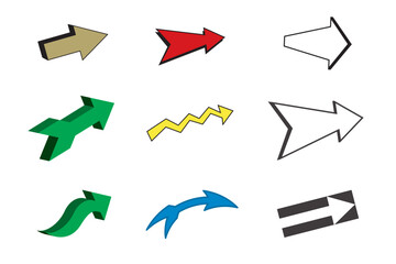 Collection of colorful arrow icons in various styles and directionsA vibrant collection of arrow icons in various styles and directions, perfect for adding a pop of color and guidance to your design p