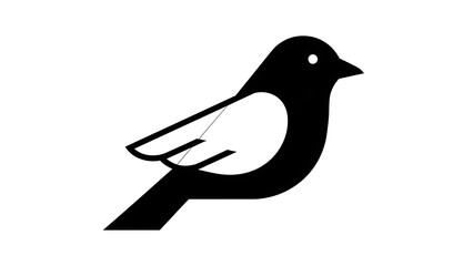 Obraz premium Black and white bird silhouette on a branch isolated on a transparent background