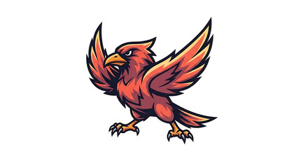 Fototapeta premium Red and orange bird with wings spread isolated on a transparent background