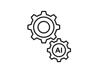 Fototapeta premium Two fine outlined interlocking gears icon one containing the letters AI representing artificial intelligence machine learning automation and technology concept simple line art vector