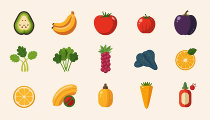 Obraz premium health A colorful vector graphic illustration of various fresh fruits and vegetables