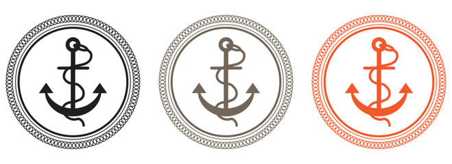 Nautical anchor logos in black, gray, and orange circular designs © MOHAMMADSHARIFUL