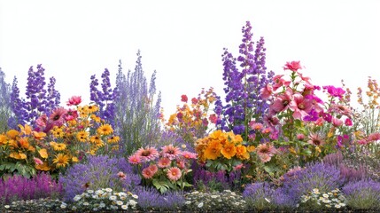 Naklejka premium Vibrant summer garden with colorful wildflowers and lush blooms.