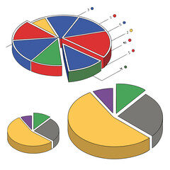 Fototapeta premium Detailed pie charts displaying proportional data with a unique three dimensional silhouette