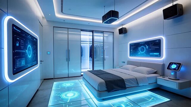 Futuristic smart bedroom interior