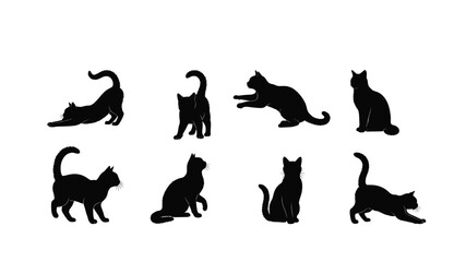 Collection of black cat silhouettes in various poses and positions