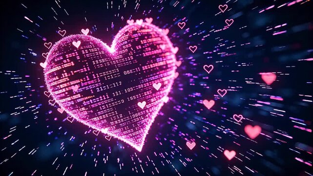 Digital heart with binary code