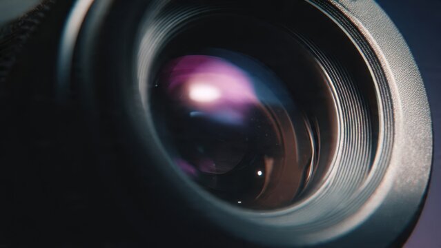 Close-up of camera lens reflection