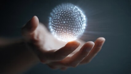 Hand holding digital sphere with network connection