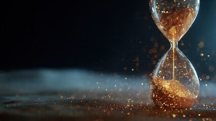 Hourglass with golden sand flowing