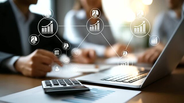 Audit concept meeting with keywords and icons white office table collaboration financial examination discussion compliance strategy planning business evaluation session