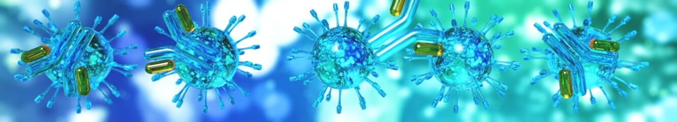 Neuron and antibodies, immunoglobins. situation 3D rendering