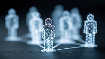 Digital network of human figures connected by light