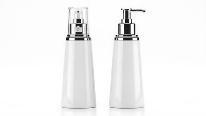 Obraz premium White plastic cosmetic bottles with silver caps 1