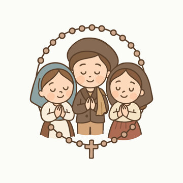 Three Little Shepherds of Fatima in Prayer &ndash; Cartoon Vector Illustration