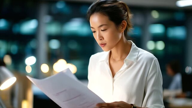 Expert Asian woman discussing data review costing managerial account analysis monthly cost variance report preparation income tax audit examination ESG budget control