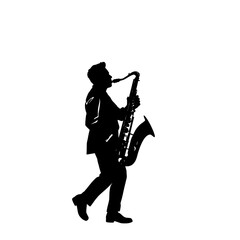 Naklejka premium Saxophonist In Action Silhouette
