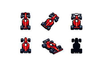 Obraz premium Pixel art Formula 1 car sprite sheet in 6 poses