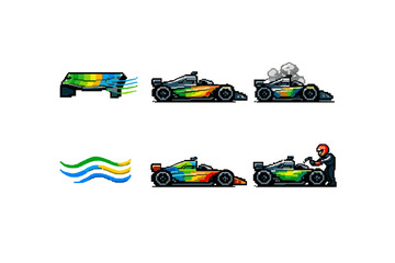 Obraz premium Pixel art Formula 1 car flow visualization icons and elements
