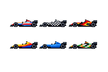 Obraz premium Pixel art Formula 1 car livery set in a 2x3 grid