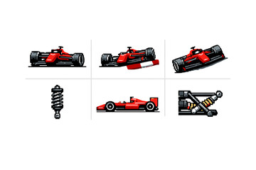 Obraz premium Pixel art Formula 1 car suspension and components in action
