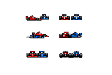 Obraz premium Pixel art Formula 1 cars in racing action poses
