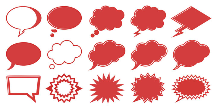 Vibrant red comic book speech bubbles and thought clouds