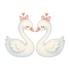 Obraz premium PNG Charming swans with heart bows.