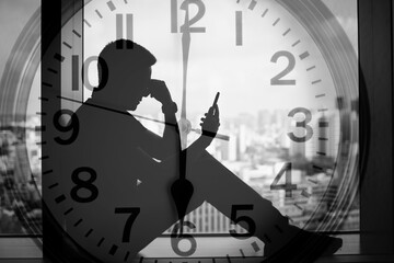 Stressed Businessman Managing Time and Deadlines, Work Pressure and Time Management Concept
